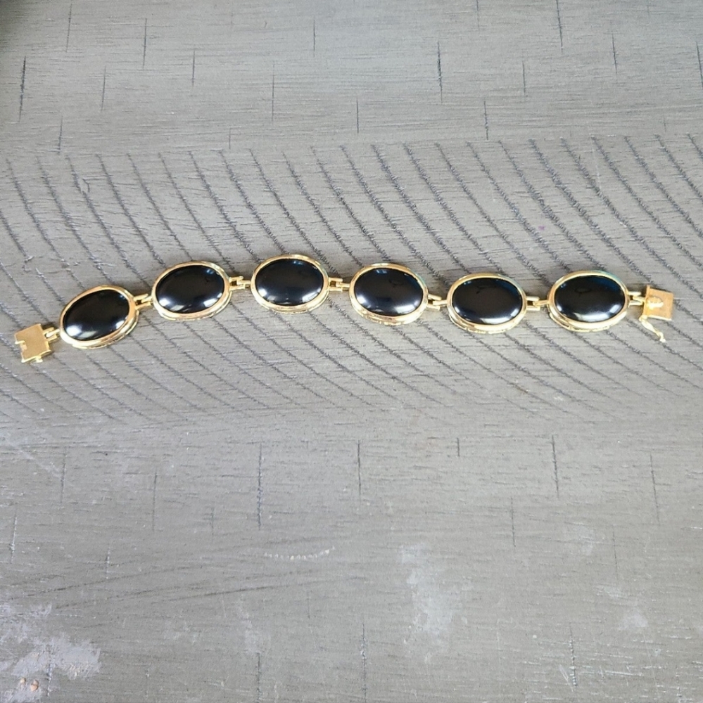 18k Gold plated sterling silver natural onyx bracelet